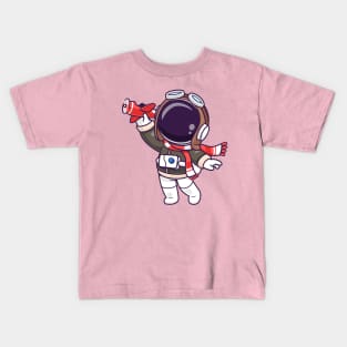 Cute Astronaut Pilot Playing Plane Toy Cartoon Kids T-Shirt